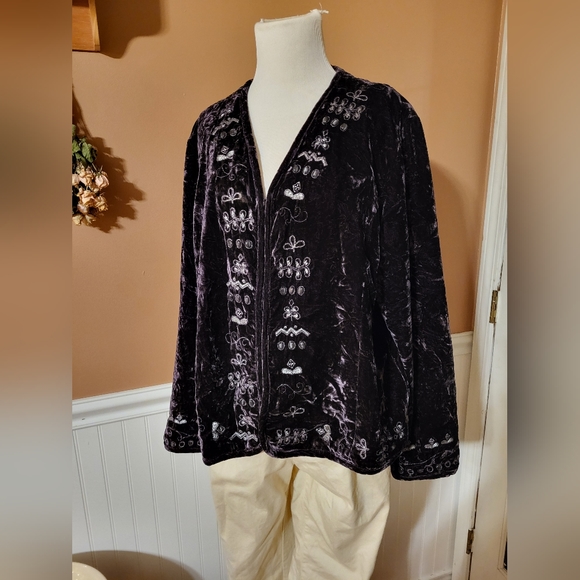 Chico's Plum Crushed Velvet Shacket - Picture 2 of 6